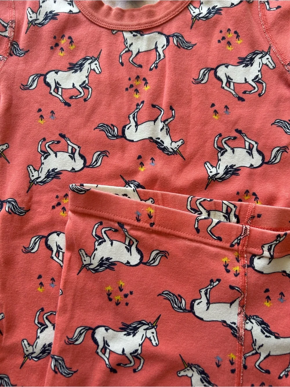 Hanna Andersson Coral Unicorn Short Pajama Set Size 150/US12